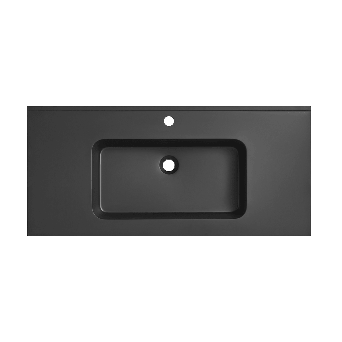 Black solid surface single sink countertop white background cutout