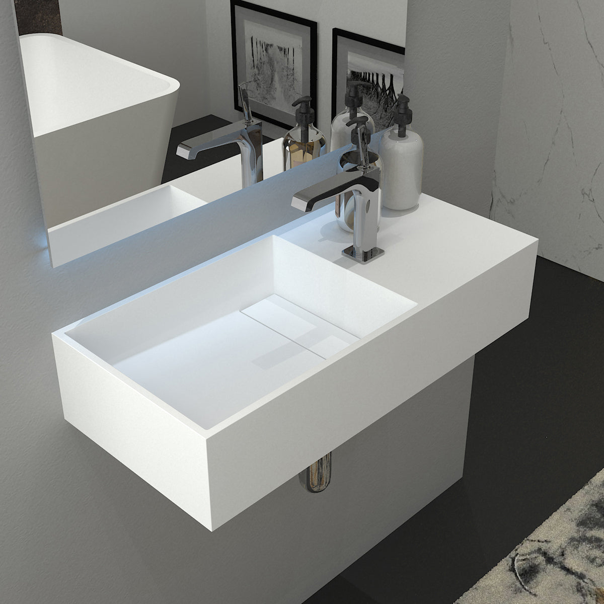 Small size floating artificial stone hand basin for compact powder room