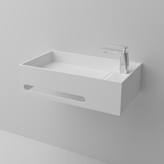 Small narrow polished floating artificial stone washbasin compact wall mount sink