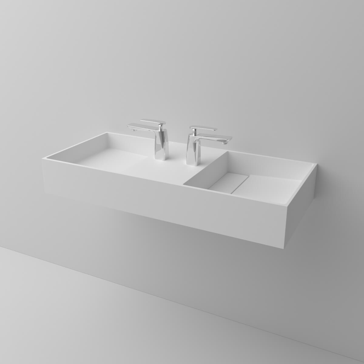 Narrow wall mounted floating vanity cabinet with seamless artificial stone basin