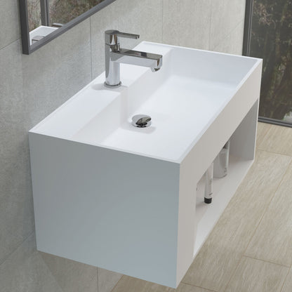 Floating Artificial Stone Basin with Wall Mounted Vanity Cabinet