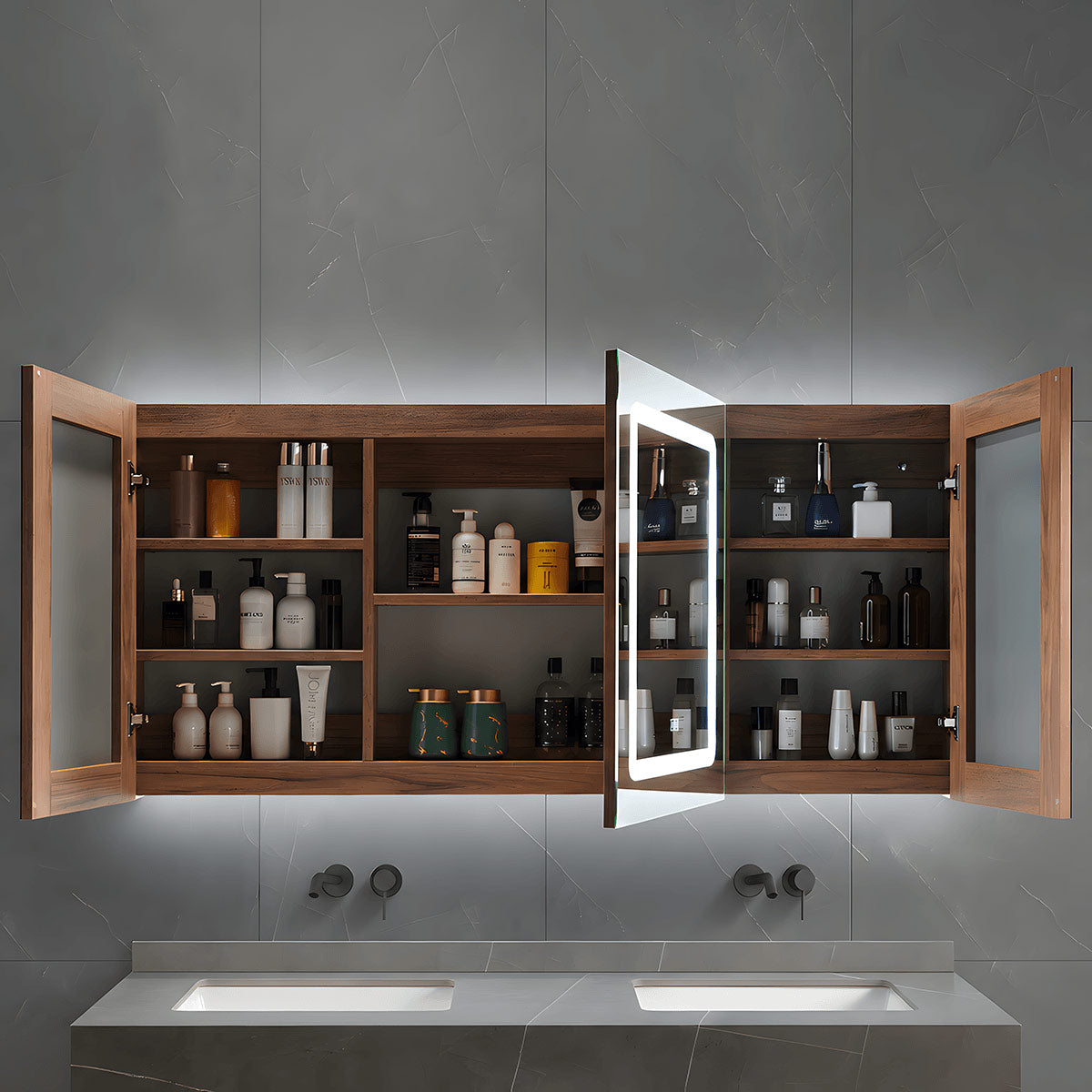 three door mirror cabinet