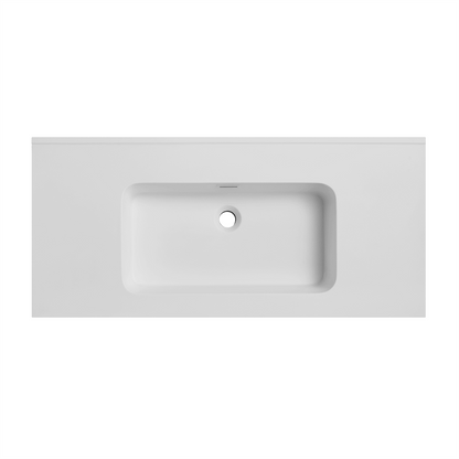 Top view white seamless integrated single sink solid surface vanity top, one-piece wash basin