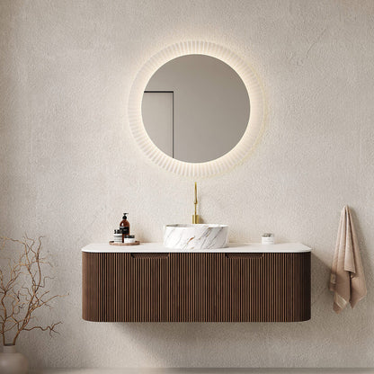 Grooved wooden bathroom vanity set