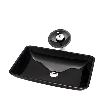 high-gloss black smooth surface on tempered glass vessel sink, scratch-resistant glossy texture detail