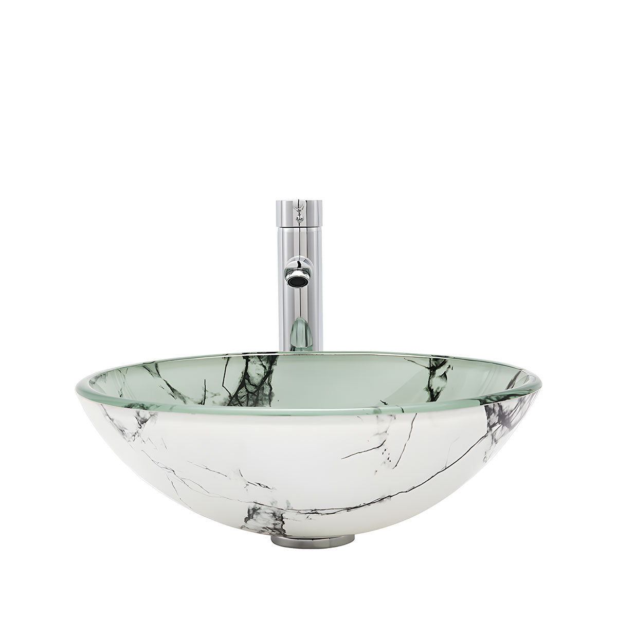 bowl-shaped marble grain glass wash basin showing smooth curved contour