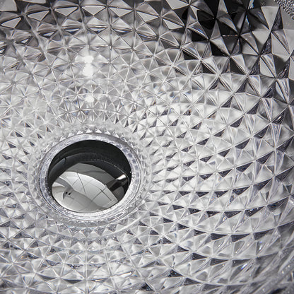 Close-up interior shot of dense diamond embossed texture on clear round tempered glass sink surface