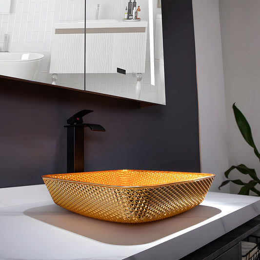 Classic glass vessel vanity sink above counter elegant appearance