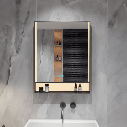Bathroom mirror with storage shelf for toiletries