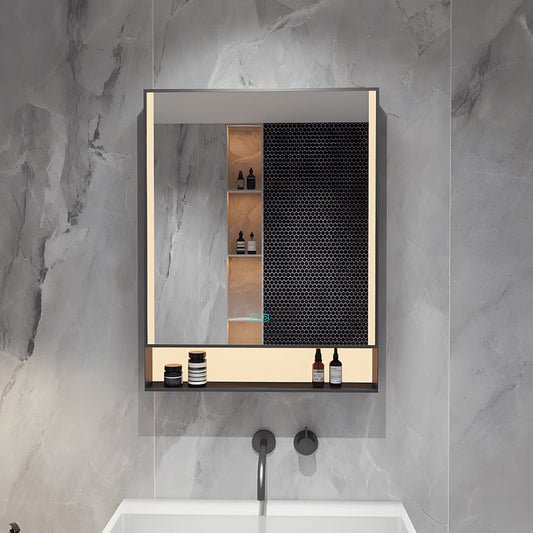 Bathroom mirror with storage shelf for toiletries