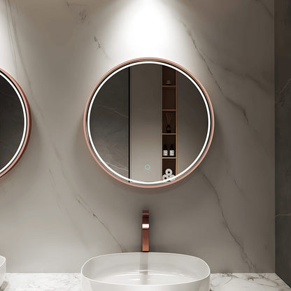 round framed anti-fog LED bathroom mirror with touch sensor