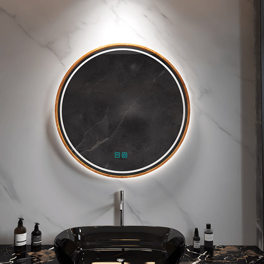 round framed dimmable LED bathroom mirror