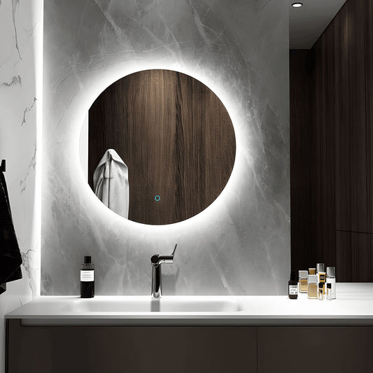 Round LED backlit bathroom mirror with anti-fog function