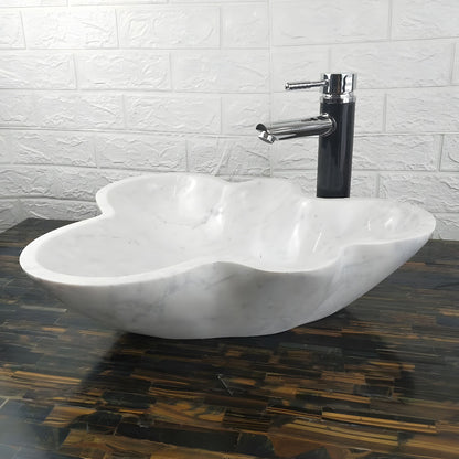 Soft wavy cloud outline marble wash basin, hand carved irregular natural stone vessel sink for luxury bathroom