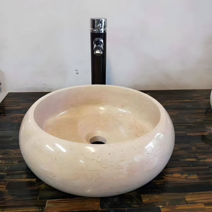 polished round stone countertop sink