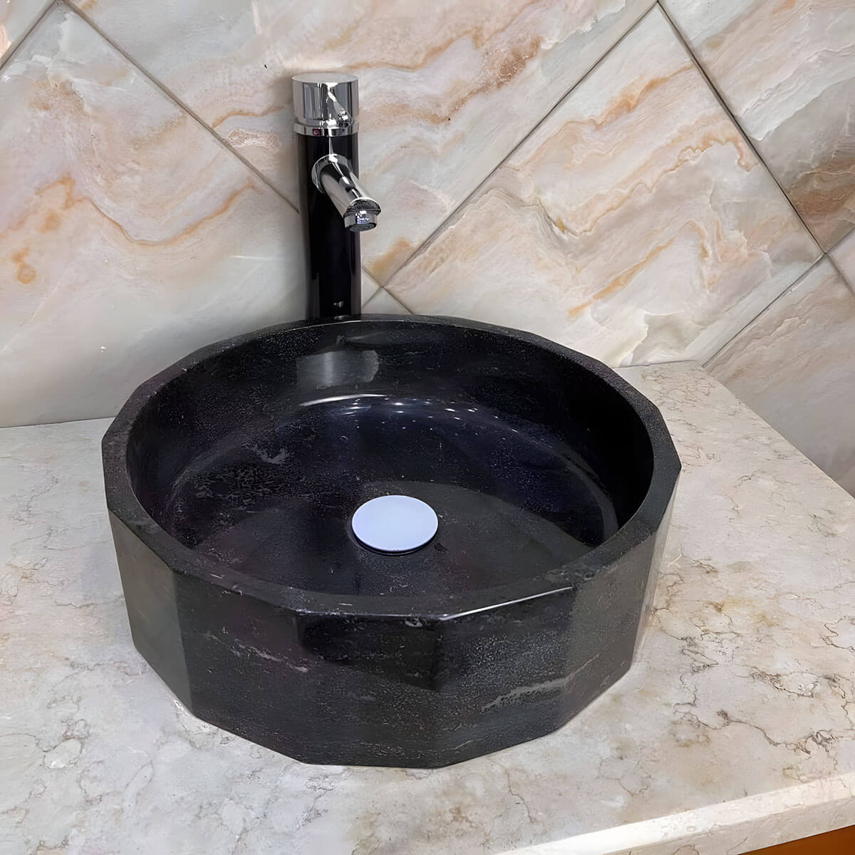Black marble vanity basin hard texture dark industrial luxury style