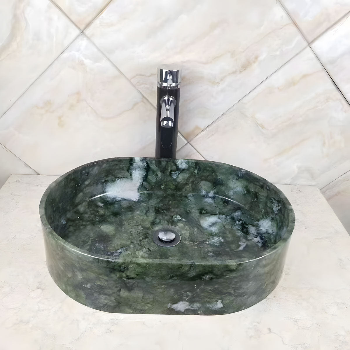 oval countertop dark marble basin