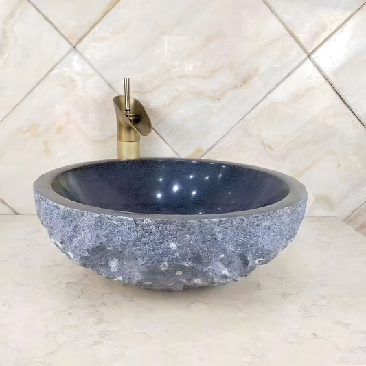 round natural stone countertop basin