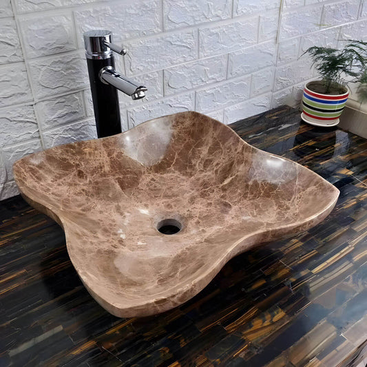 natural stone marble vessel sink above counter high-end vanity matching