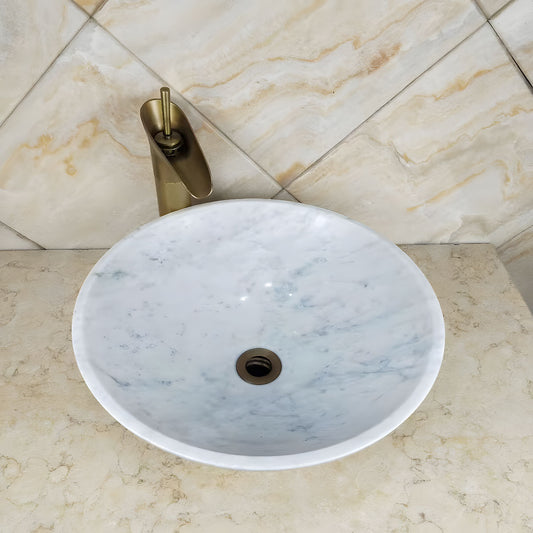 Round natural marble bathroom sink soft outline family luxury use