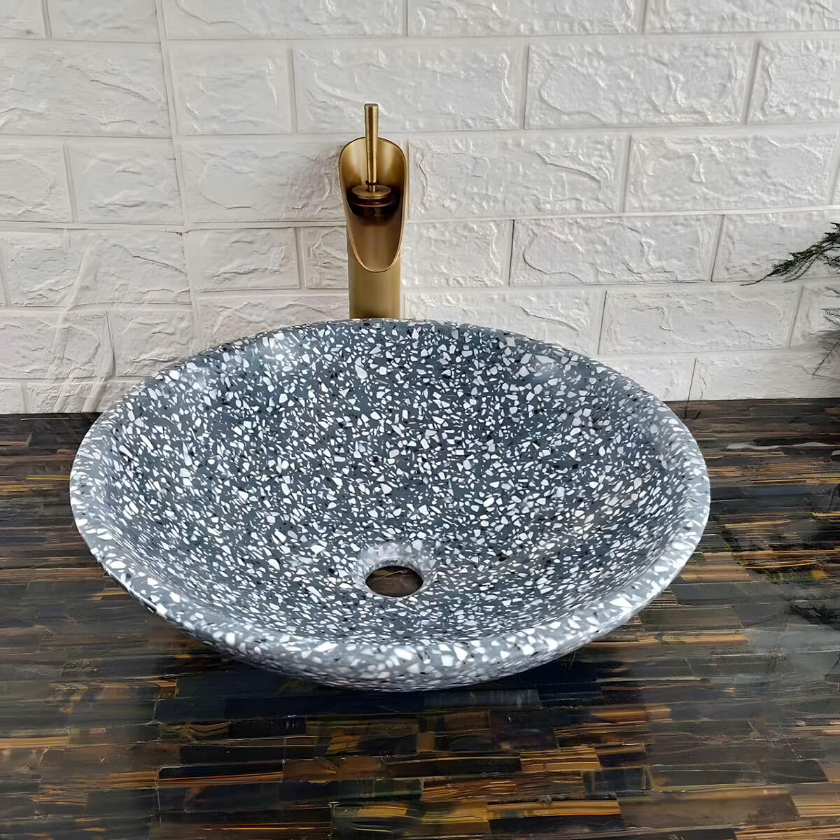 round natural stone bathroom sink