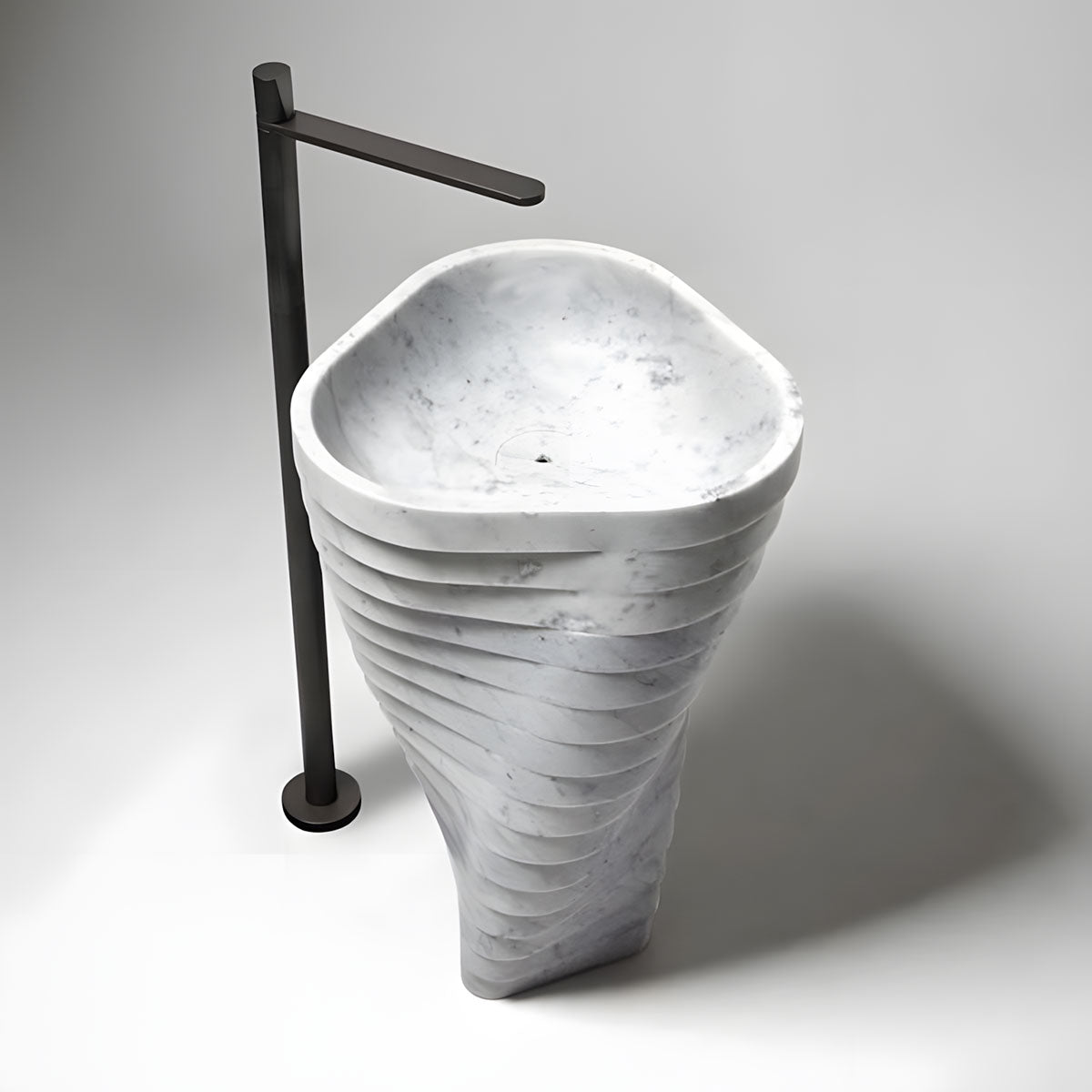 Triangular spiral carved freestanding natural stone marble basin for artistic bathroom decor