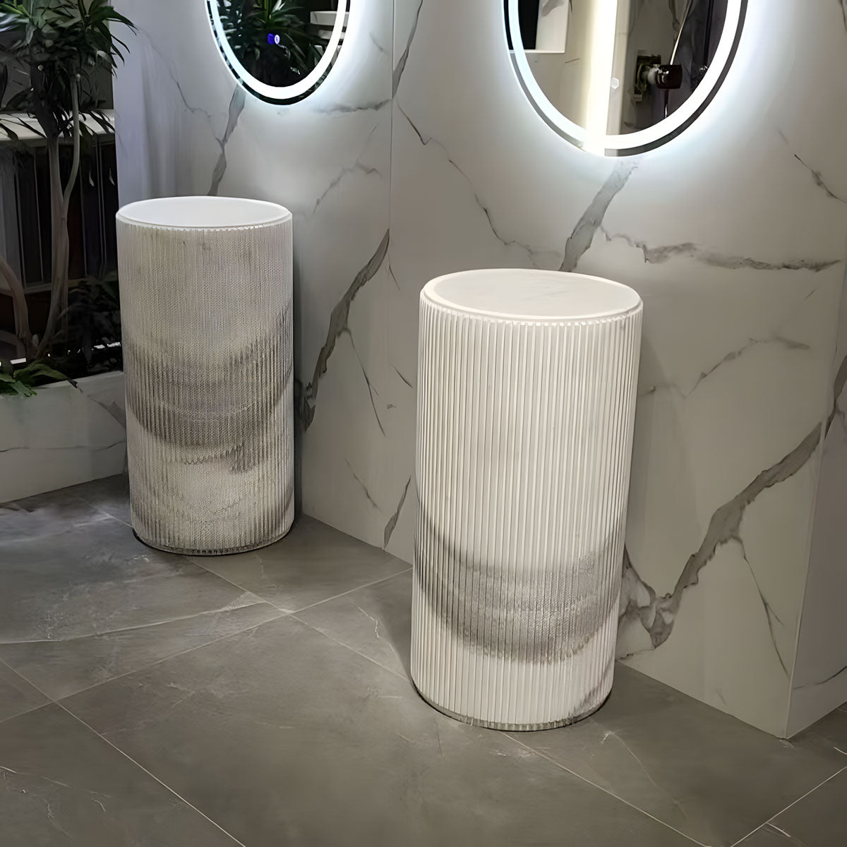 Polished natural stone bathroom sink glossy surface bright luxury